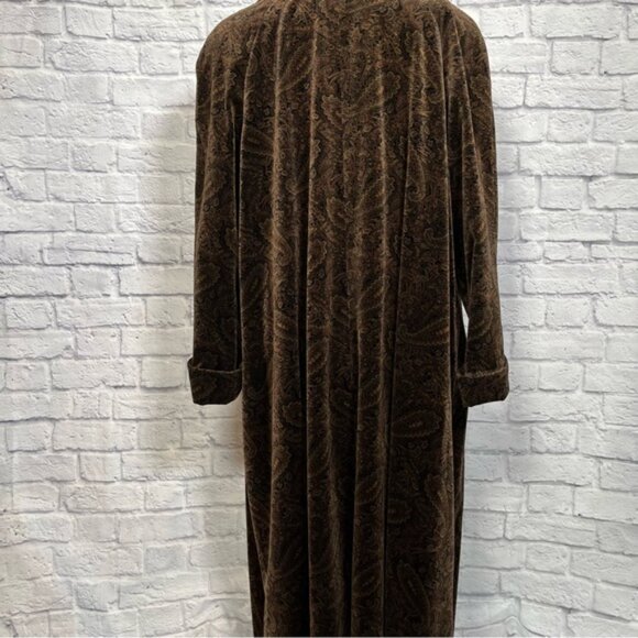 Vintage John Caruana Brown Paisley Velvet Long Overcoat Water Repellent Size 24W - Picture 2 of 15